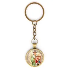 Круглый брелок, цвет бронза, с цепочкой, Ангел с иконой C1114018