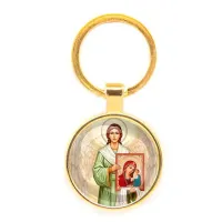 Круглый брелок, цвет золото, Ангел с иконой C1114019