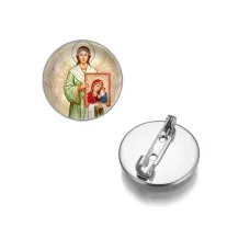 Круглый значок, цвет серебро, Ангел с иконой C1114023