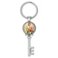 Брелок ключ, цвет серебро, с кольцом для ключей, Ангел с иконой C1114044