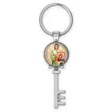 Брелок ключ, цвет серебро, с кольцом для ключей, Ангел с иконой C1114044