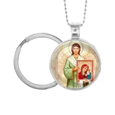 Кулон-брелок, цвет серебро, с цепочкой и кольцом, Ангел с иконой C1114054