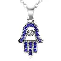 Кулон на цепочке Глаз Фатимы с синими стразами, 15х11мм 1F0019-2