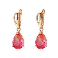 Серьги с позолотой, цвет розовый, 32х10х15мм 1G0008-2