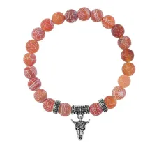 Браслет Череп быка (сила, мужество, защита), Африканский агат BSP-08-2076