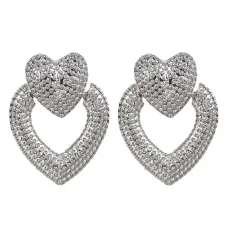 Серьги Сердце, цвет серебряный, 40х30х10мм 1G0090-2