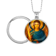 Кулон-брелок, цвет серебро, с цепочкой и кольцом, Архангел Михаил C1115054