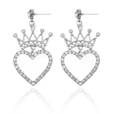 Серьги Сердце и корона, цвет серебро 1G0185-2