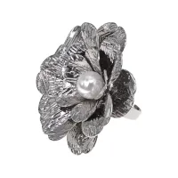 Безразмерное кольцо Цветок с жемчугом UC169