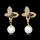 Серьги Бабочки с жемчужинами 35х9мм 1G0199