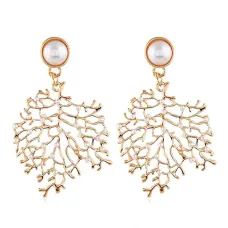 Серьги Лист с жемчугом 59х38мм 1G0259