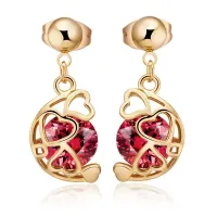 Серьги Сердце с позолотой, цвет красный, 21х9х10мм 1G0403