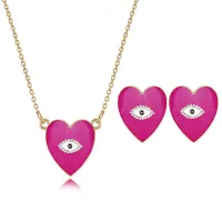 Набор из кулона и серег Сердце с эмалью, цвет малиновый 1I0001-2