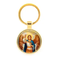 Круглый брелок, цвет золото, Архангел Михаил C1117019