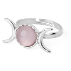 Безразмерное кольцо Полумесяц, розовый кварц KL213-03