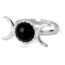 Безразмерное кольцо Полумесяц, чёрный агат KL213-05