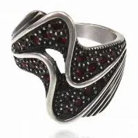 Кольцо Волна со стразами, покрытие серебро, размер 16 UC110-16