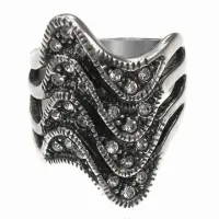 Кольцо Волна со стразами, покрытие серебро, размер 17 UC111-17