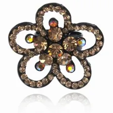 Безразмерное кольцо Цветок со стразами, цвет чёрный UC141-B