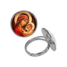 Кольцо металлическое, цвет серебро, Богородица с Иисусом C1119015
