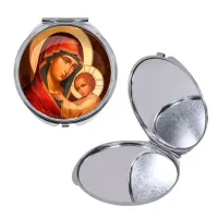 Круглое складное зеркало, цвет серебро, Богородица с Иисусом C1119016