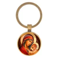 Круглый брелок, цвет бронза, Богородица с Иисусом C1119017