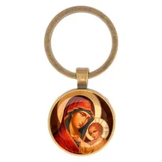Круглый брелок, цвет бронза, Богородица с Иисусом C1119017