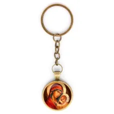 Круглый брелок, цвет бронза, с цепочкой, Богородица с Иисусом C1119018