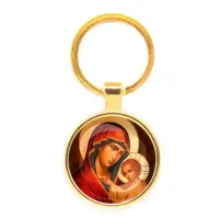 Круглый брелок, цвет золото, Богородица с Иисусом C1119019