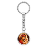 Круглый брелок, цвет серебро, с цепочкой, Богородица с Иисусом C1119022