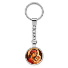 Круглый брелок, цвет серебро, с цепочкой, Богородица с Иисусом C1119022