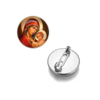 Круглый значок, цвет серебро, Богородица с Иисусом C1119023