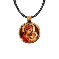 Кулон, цвет бронза, со шнурком, Богородица с Иисусом C1119029