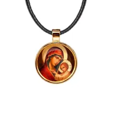 Кулон, цвет золото, со шнурком, Богородица с Иисусом C1119033