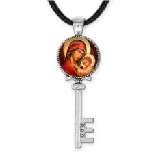 Кулон ключ, цвет серебро, со шнурком, Богородица с Иисусом C1119043