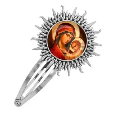 Заколка металлическая, цвет серебро, Богородица с Иисусом C1119045