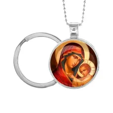 Кулон-брелок, цвет серебро, с цепочкой и кольцом, Богородица с Иисусом C1119054