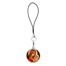 Подвеска для телефона, цвет серебро, со шнурком, Богородица с Иисусом C1119060