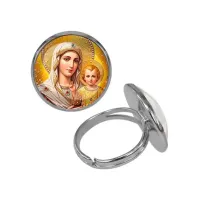 Кольцо металлическое, цвет серебро, Богородица с Иисусом C1120015