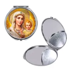 Круглое складное зеркало, цвет серебро, Богородица с Иисусом C1120016