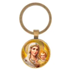 Круглый брелок, цвет бронза, Богородица с Иисусом C1120017