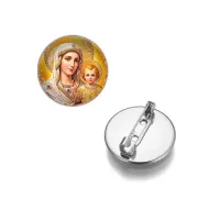 Круглый значок, цвет серебро, Богородица с Иисусом C1120023