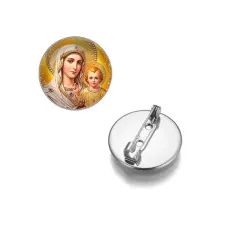 Круглый значок, цвет серебро, Богородица с Иисусом C1120023