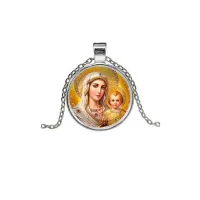 Кулон, цвет серебро, с цепочкой, Богородица с Иисусом C1120026