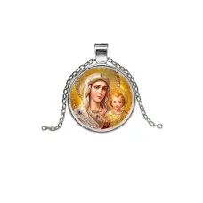 Кулон, цвет серебро, с цепочкой, Богородица с Иисусом C1120026