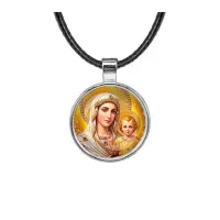 Кулон, цвет серебро, со шнурком, Богородица с Иисусом C1120027