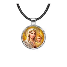 Кулон, цвет серебро, со шнурком, Богородица с Иисусом C1120027