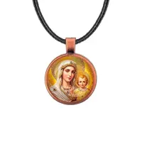Кулон, цвет медь, со шнурком, Богородица с Иисусом C1120031