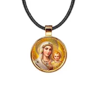 Кулон, цвет золото, со шнурком, Богородица с Иисусом C1120033