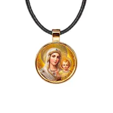 Кулон, цвет золото, со шнурком, Богородица с Иисусом C1120033